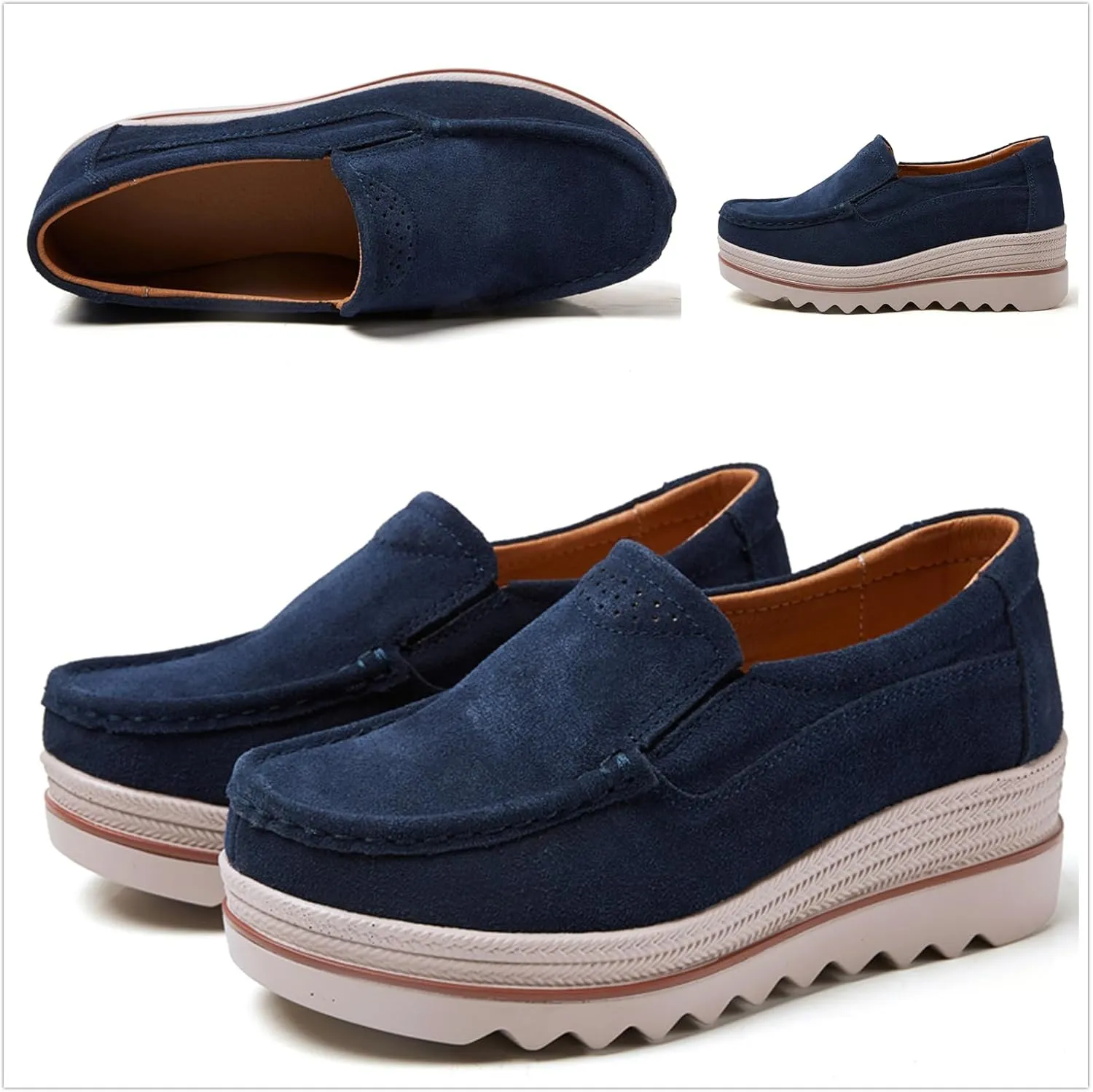Veroders Women's Suede Wedge Loafers Slip-On Comfortable Penny Loafers Thick Soft Platform Shoes Business Work Walking