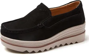 Veroders Women's Suede Wedge Loafers Slip-On Comfortable Penny Loafers Thick Soft Platform Shoes Business Work Walking