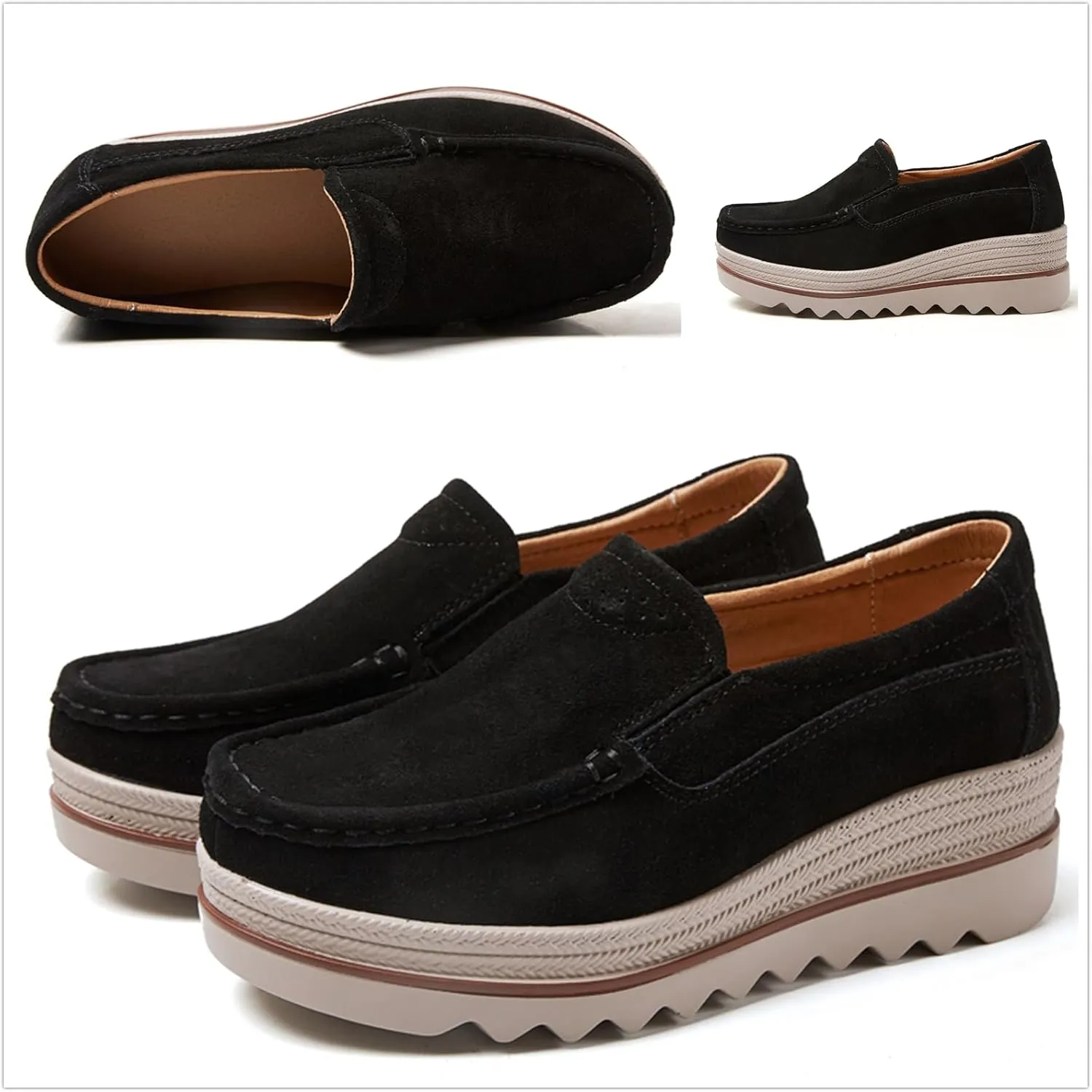 Veroders Women's Suede Wedge Loafers Slip-On Comfortable Penny Loafers Thick Soft Platform Shoes Business Work Walking