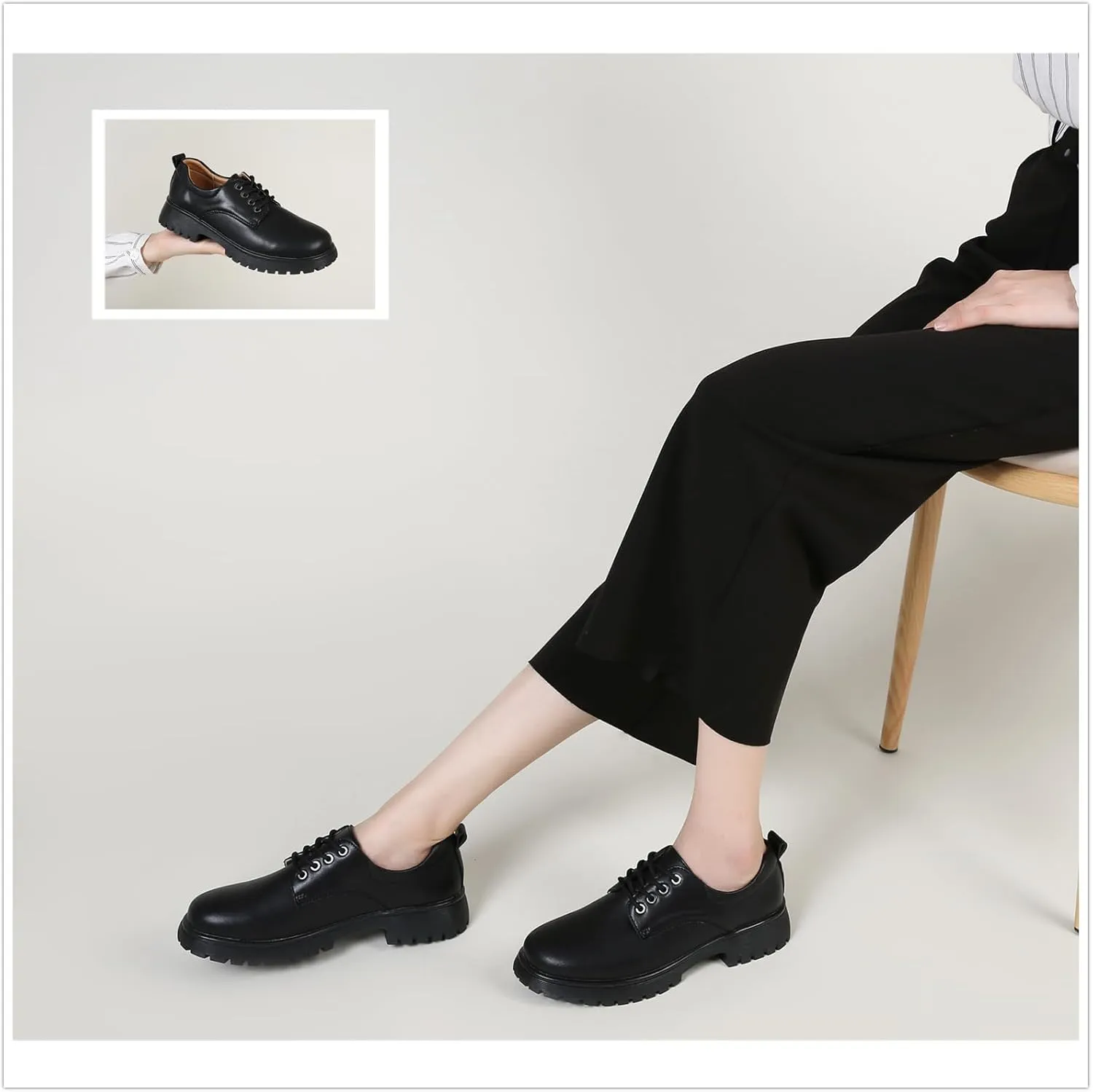 Veroders Women's Wingtip Brogue Oxfords Dress Pumps Platform Lace-Up Round Toe Oxfords Chunky Pumps Business Classic Formal School