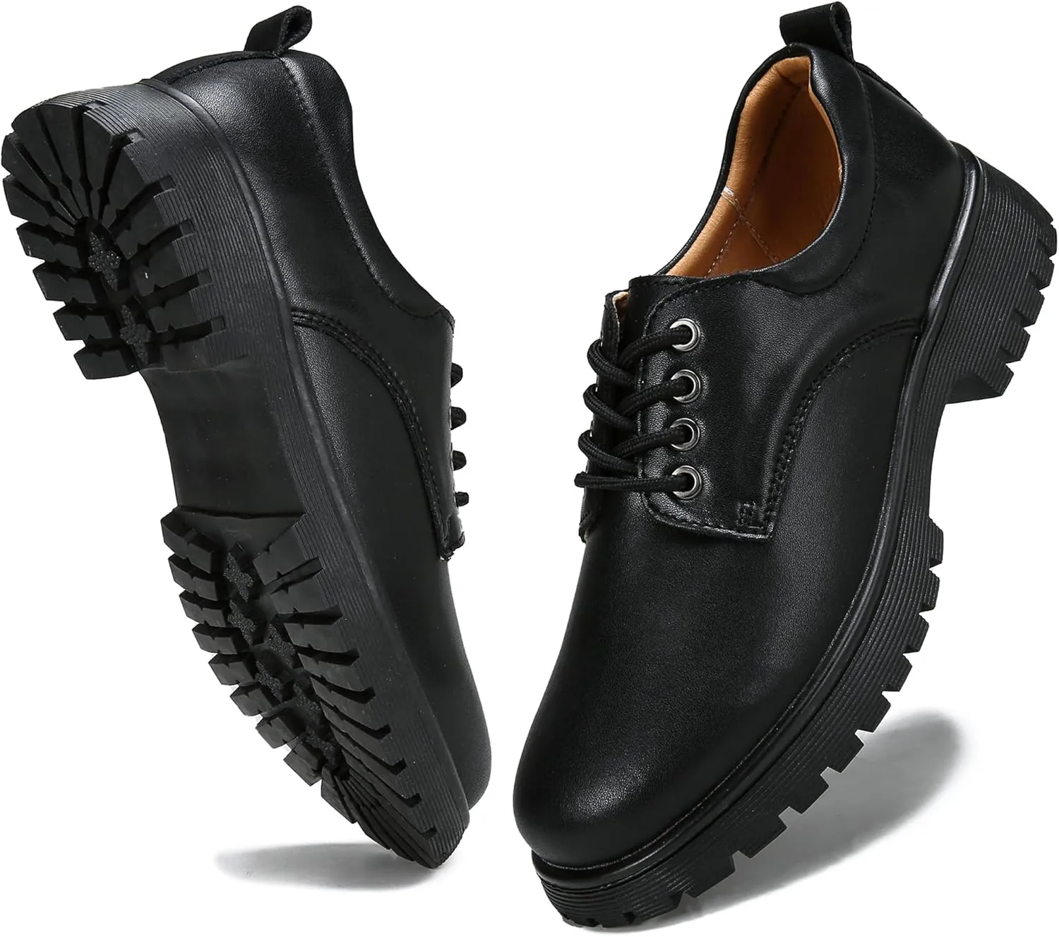Veroders Women's Wingtip Brogue Oxfords Dress Pumps Platform Lace-Up Round Toe Oxfords Chunky Pumps Business Classic Formal School