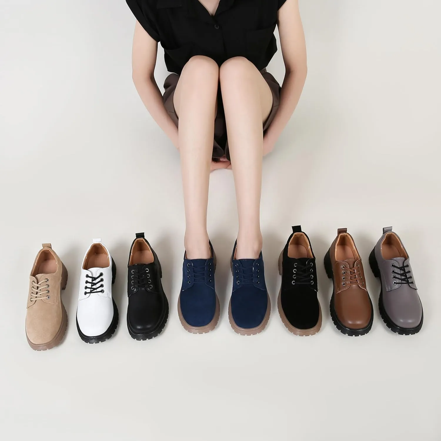 Veroders Women's Wingtip Brogue Oxfords Dress Pumps Platform Lace-Up Round Toe Oxfords Chunky Pumps Business Classic Formal School