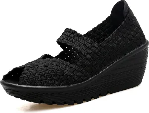 Veroders Women's Woven Elastic Open-Toe Sandals Platform Wedge Sandals for Women Slip-On Wedge Woven Pumps Shoes