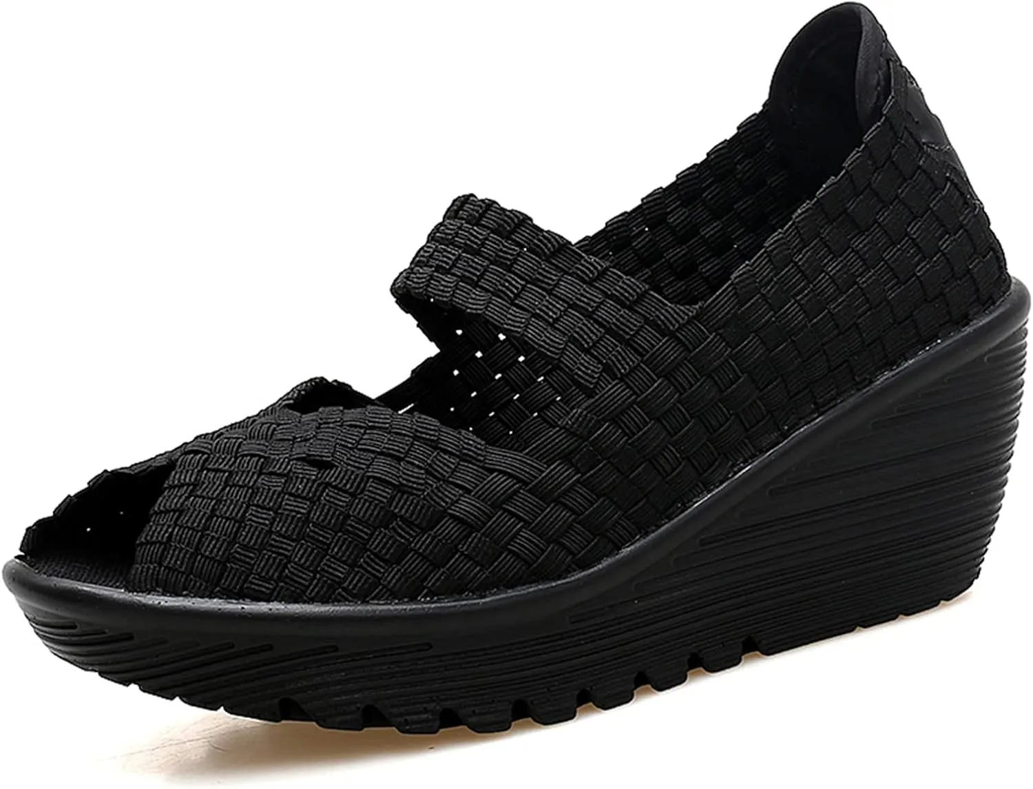 Veroders Women's Woven Elastic Open-Toe Sandals Platform Wedge Sandals for Women Slip-On Wedge Woven Pumps Shoes