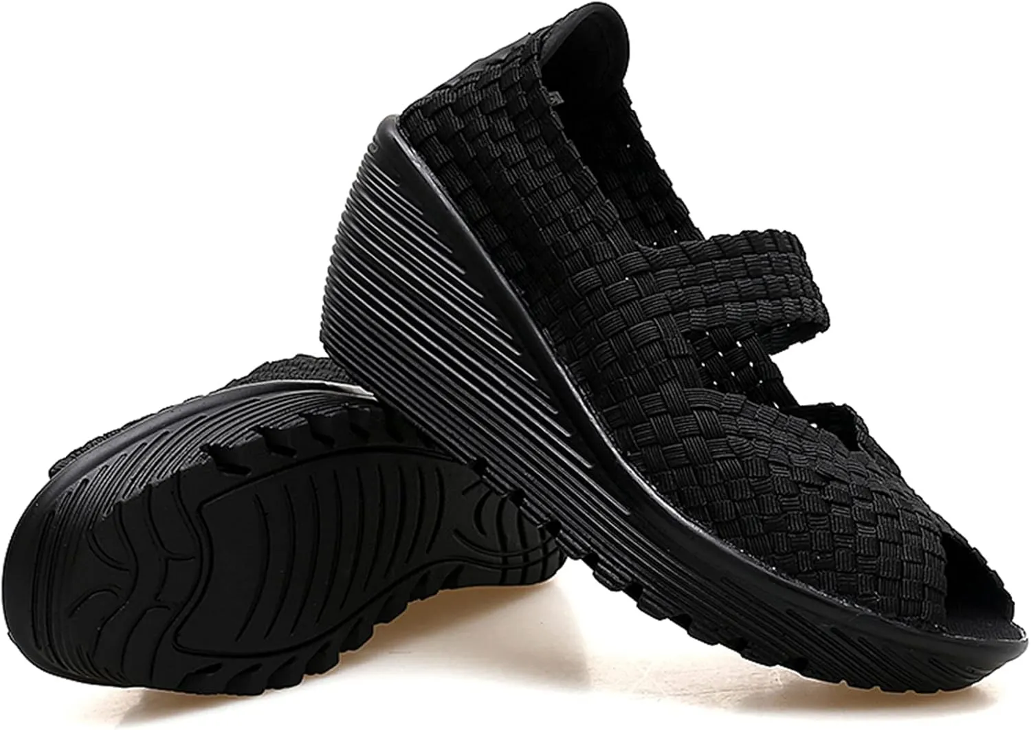 Veroders Women's Woven Elastic Open-Toe Sandals Platform Wedge Sandals for Women Slip-On Wedge Woven Pumps Shoes
