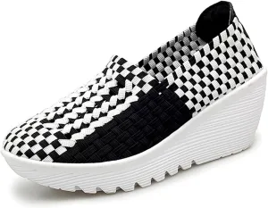 Veroders Women's Woven Elastic Platform Sandals Platform Wedge Sandals for Women Slip-On Wedge Pumps Handmade Breathable Comfortable Fashion Shoes
