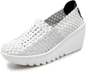 Veroders Women's Woven Elastic Platform Sandals Platform Wedge Sandals for Women Slip-On Wedge Pumps Handmade Breathable Comfortable Fashion Shoes