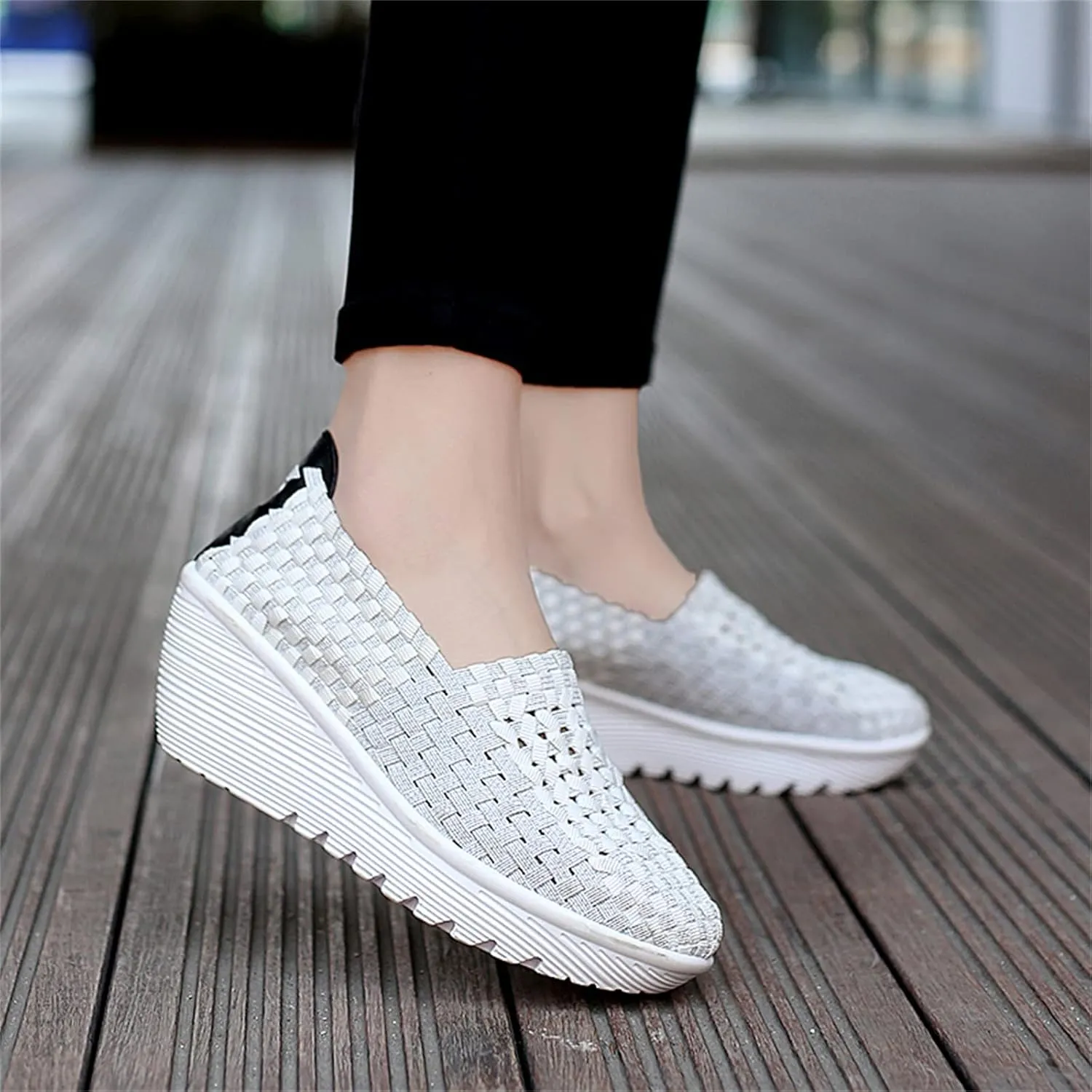 Veroders Women's Woven Elastic Platform Sandals Platform Wedge Sandals for Women Slip-On Wedge Pumps Handmade Breathable Comfortable Fashion Shoes