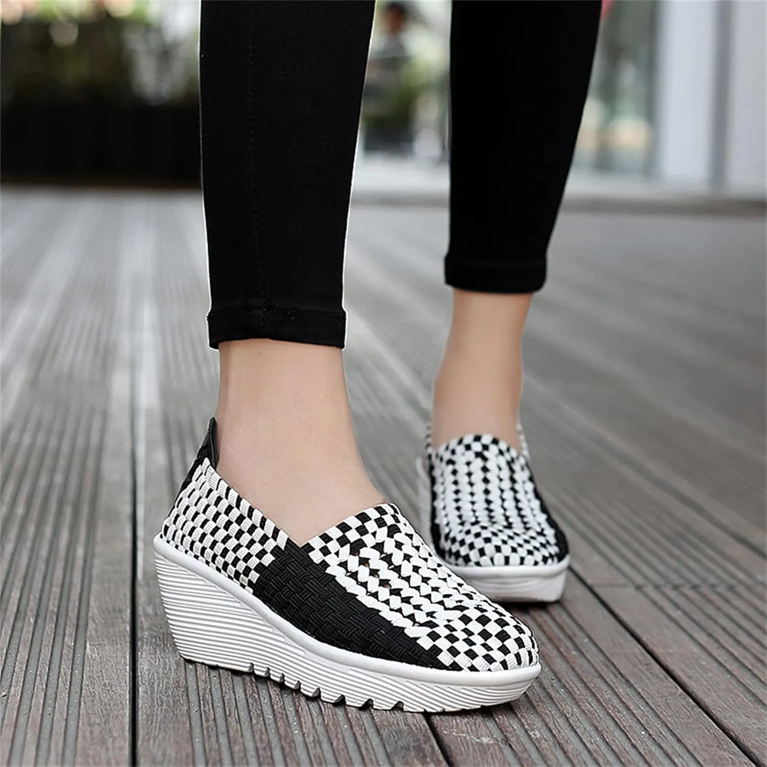Veroders Women's Woven Elastic Platform Sandals Platform Wedge Sandals for Women Slip-On Wedge Pumps Handmade Breathable Comfortable Fashion Shoes