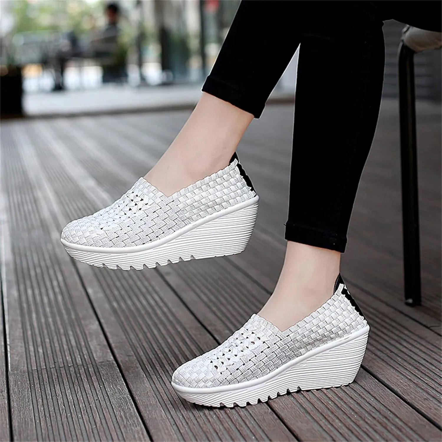 Veroders Women's Woven Elastic Platform Sandals Platform Wedge Sandals for Women Slip-On Wedge Pumps Handmade Breathable Comfortable Fashion Shoes