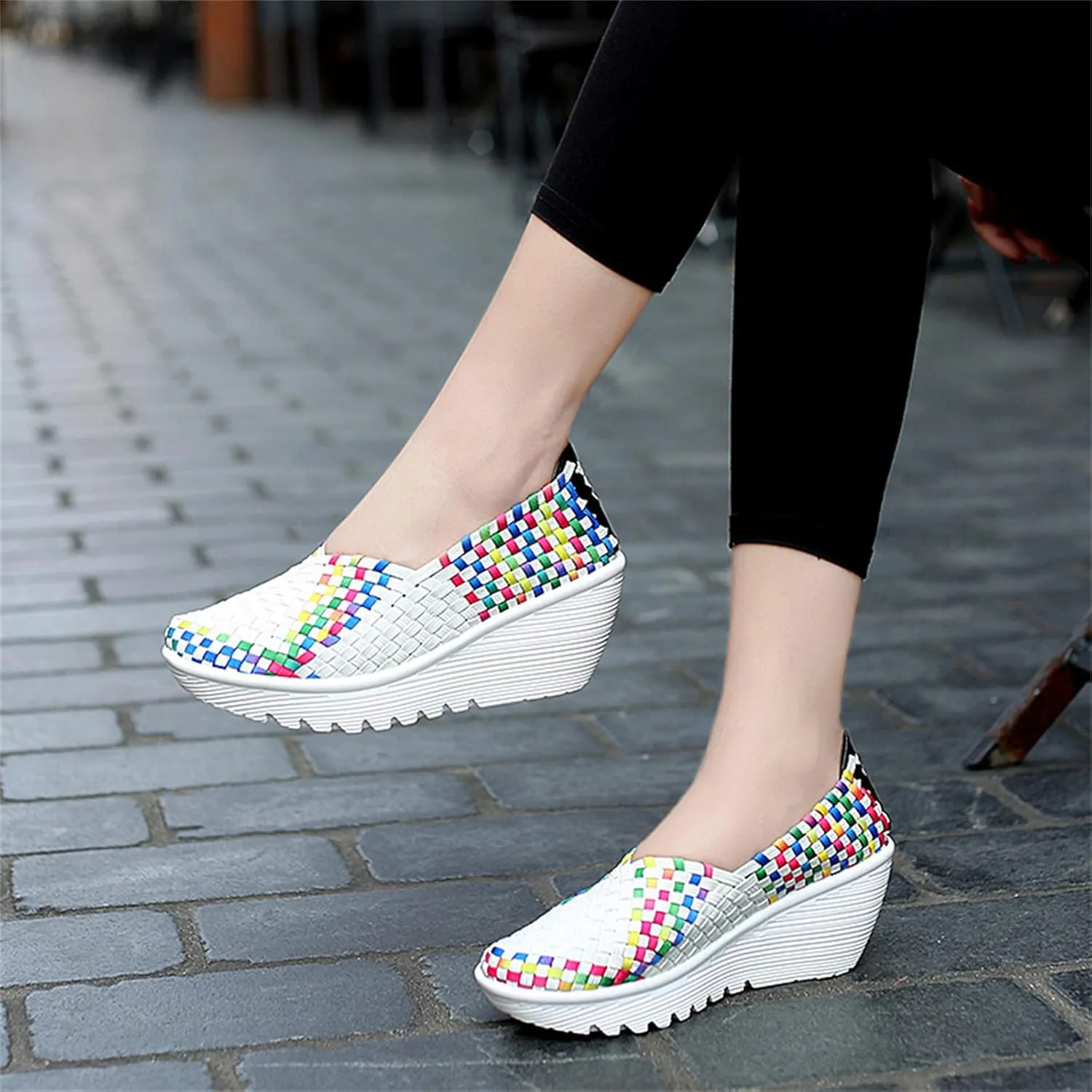 Veroders Women's Woven Elastic Platform Sandals Platform Wedge Sandals for Women Slip-On Wedge Pumps Handmade Breathable Comfortable Fashion Shoes