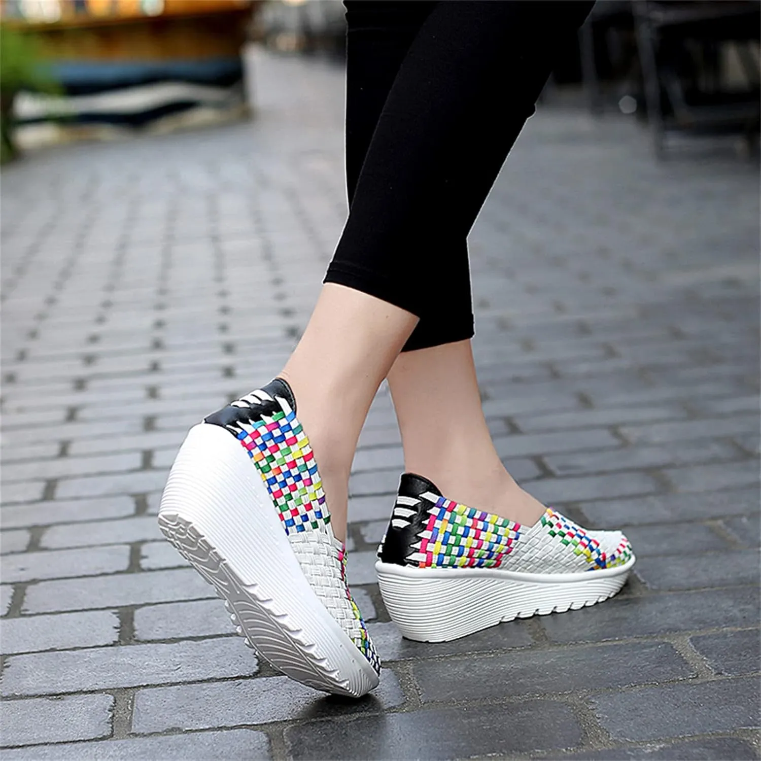 Veroders Women's Woven Elastic Platform Sandals Platform Wedge Sandals for Women Slip-On Wedge Pumps Handmade Breathable Comfortable Fashion Shoes