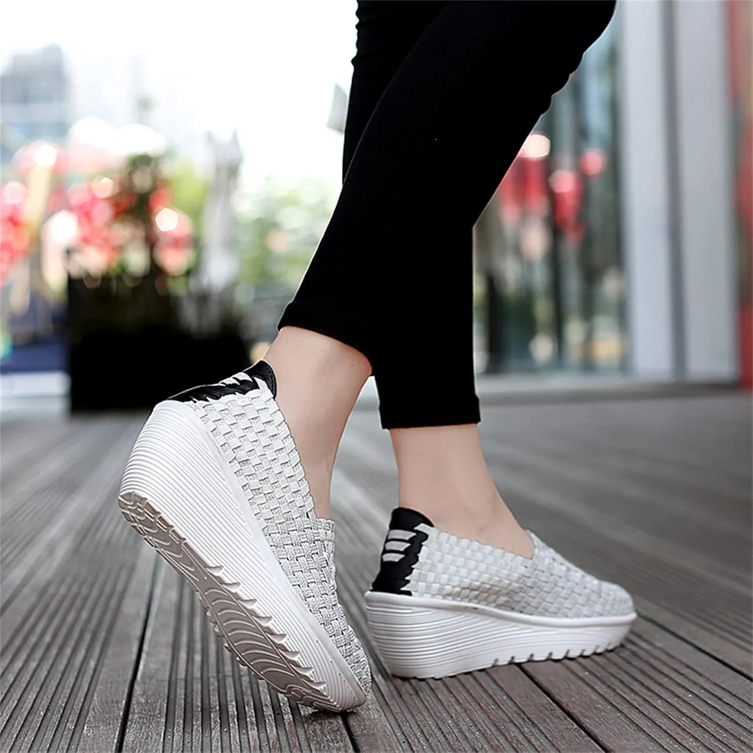 Veroders Women's Woven Elastic Platform Sandals Platform Wedge Sandals for Women Slip-On Wedge Pumps Handmade Breathable Comfortable Fashion Shoes