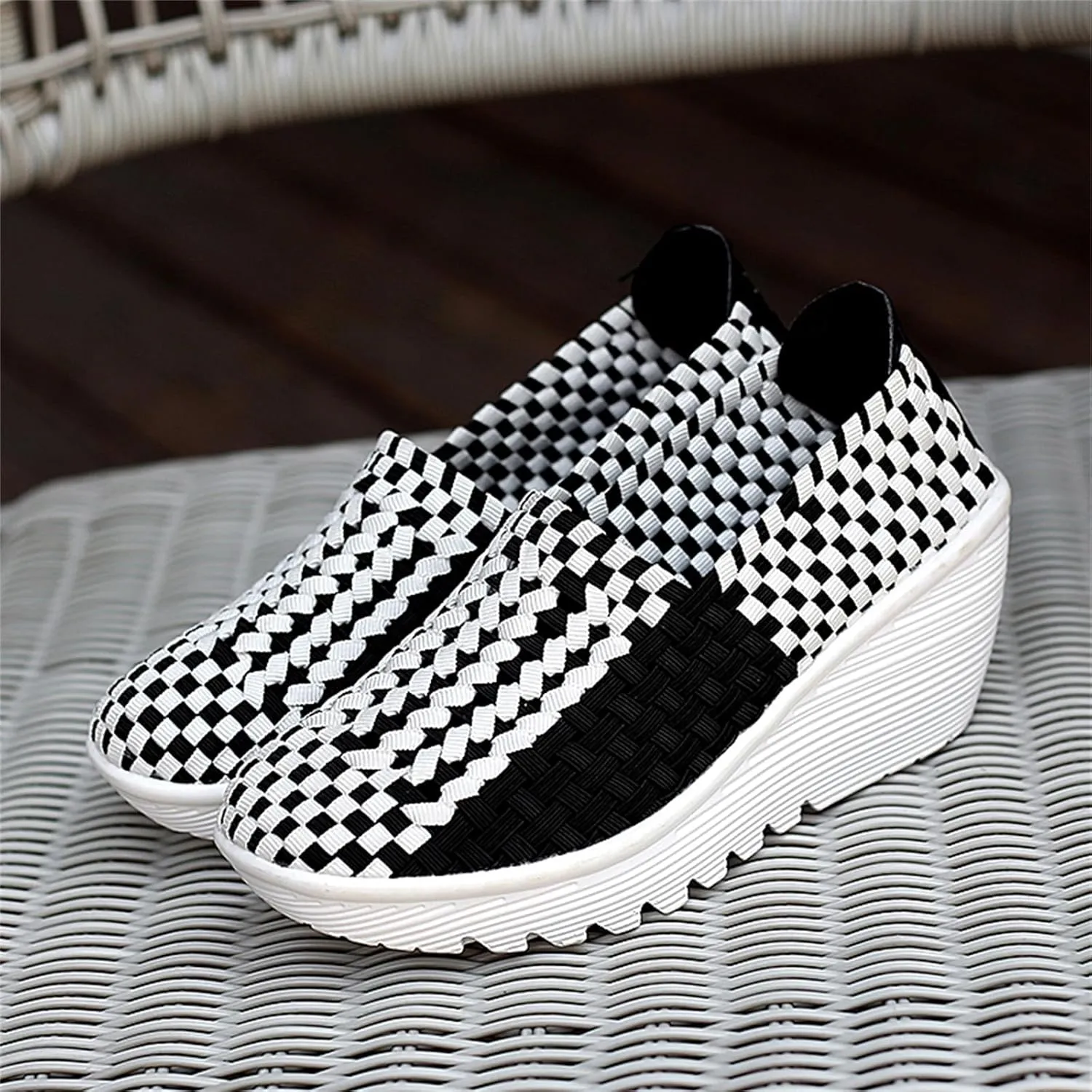 Veroders Women's Woven Elastic Platform Sandals Platform Wedge Sandals for Women Slip-On Wedge Pumps Handmade Breathable Comfortable Fashion Shoes
