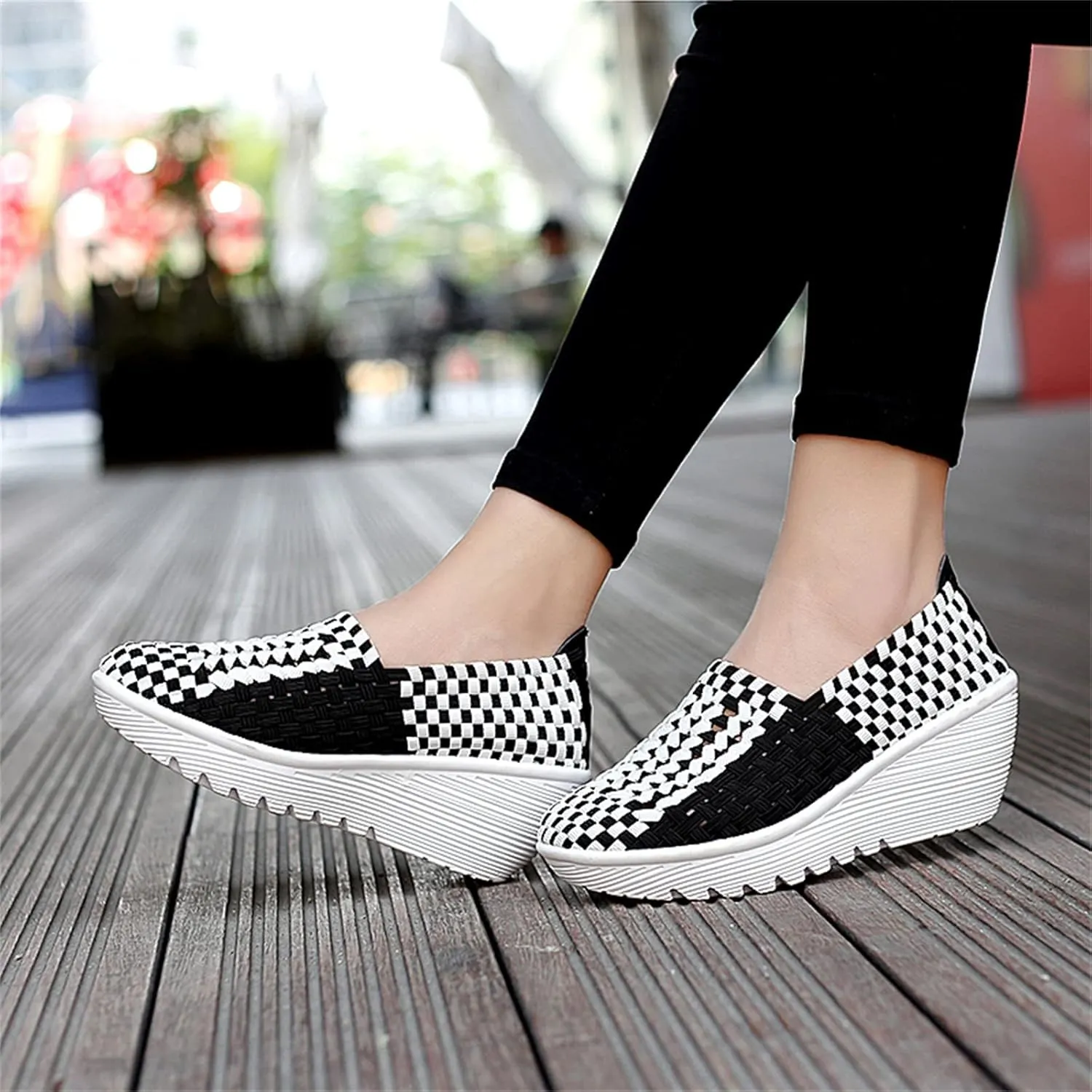 Veroders Women's Woven Elastic Platform Sandals Platform Wedge Sandals for Women Slip-On Wedge Pumps Handmade Breathable Comfortable Fashion Shoes