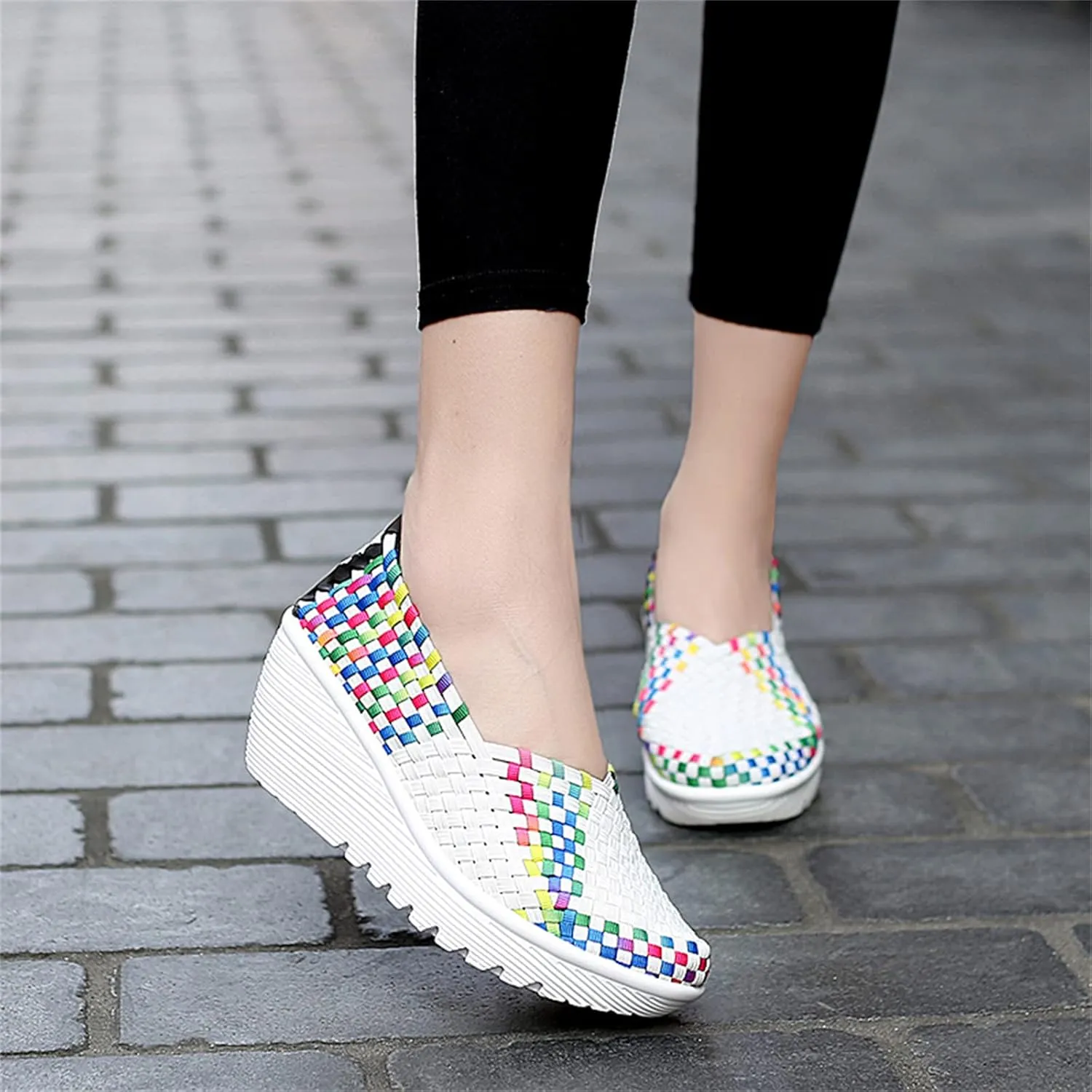 Veroders Women's Woven Elastic Platform Sandals Platform Wedge Sandals for Women Slip-On Wedge Pumps Handmade Breathable Comfortable Fashion Shoes