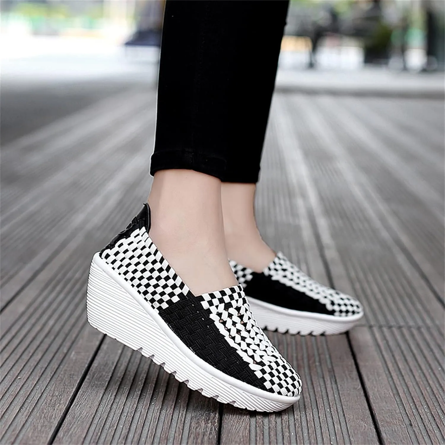 Veroders Women's Woven Elastic Platform Sandals Platform Wedge Sandals for Women Slip-On Wedge Pumps Handmade Breathable Comfortable Fashion Shoes