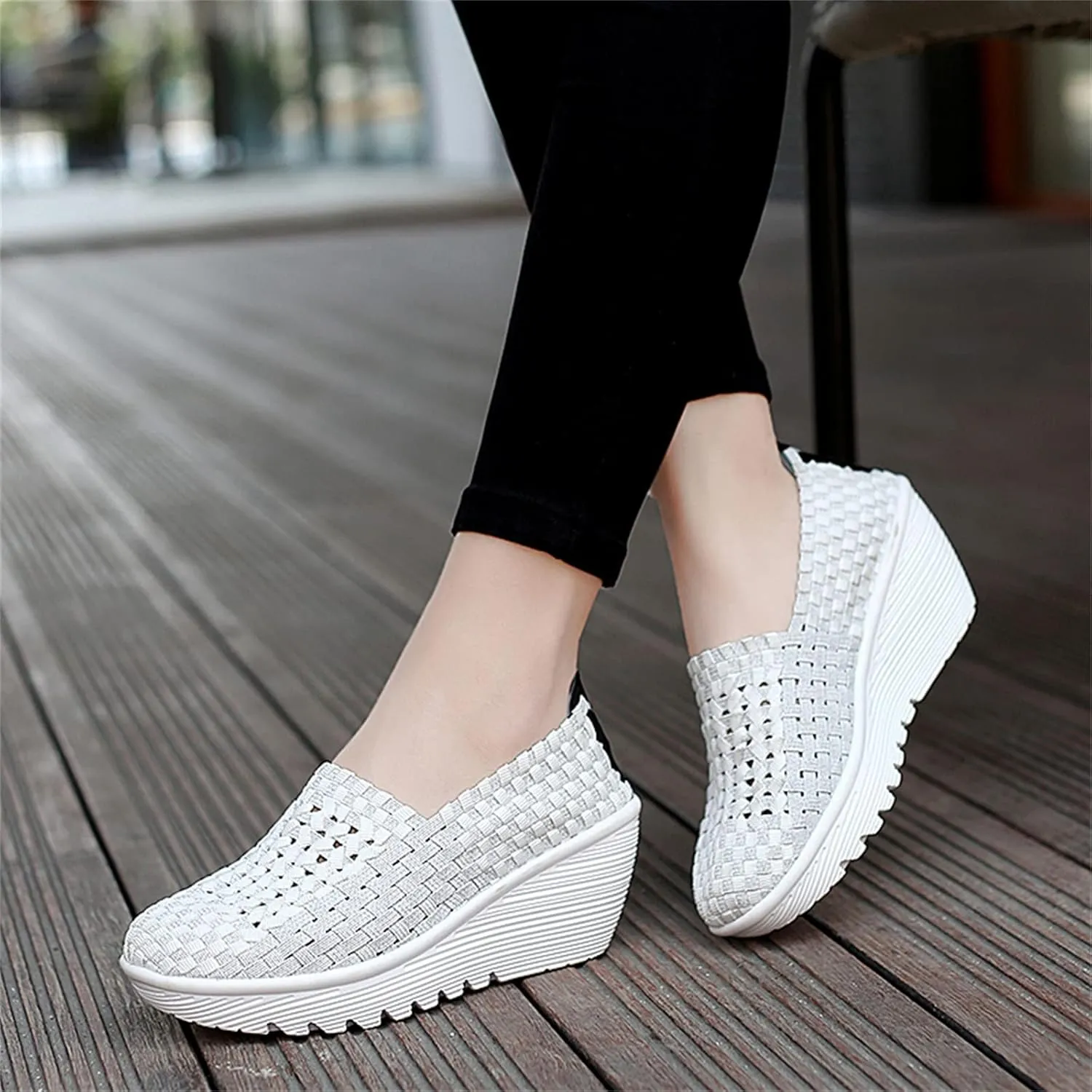 Veroders Women's Woven Elastic Platform Sandals Platform Wedge Sandals for Women Slip-On Wedge Pumps Handmade Breathable Comfortable Fashion Shoes