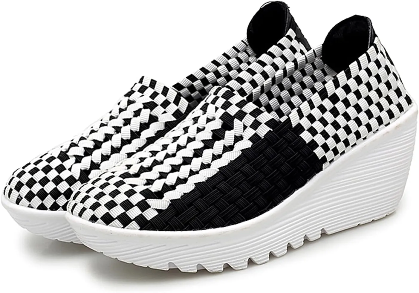 Veroders Women's Woven Elastic Platform Sandals Platform Wedge Sandals for Women Slip-On Wedge Pumps Handmade Breathable Comfortable Fashion Shoes