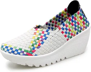Veroders Women's Woven Elastic Platform Sandals Platform Wedge Sandals for Women Slip-On Wedge Pumps Handmade Breathable Comfortable Fashion Shoes