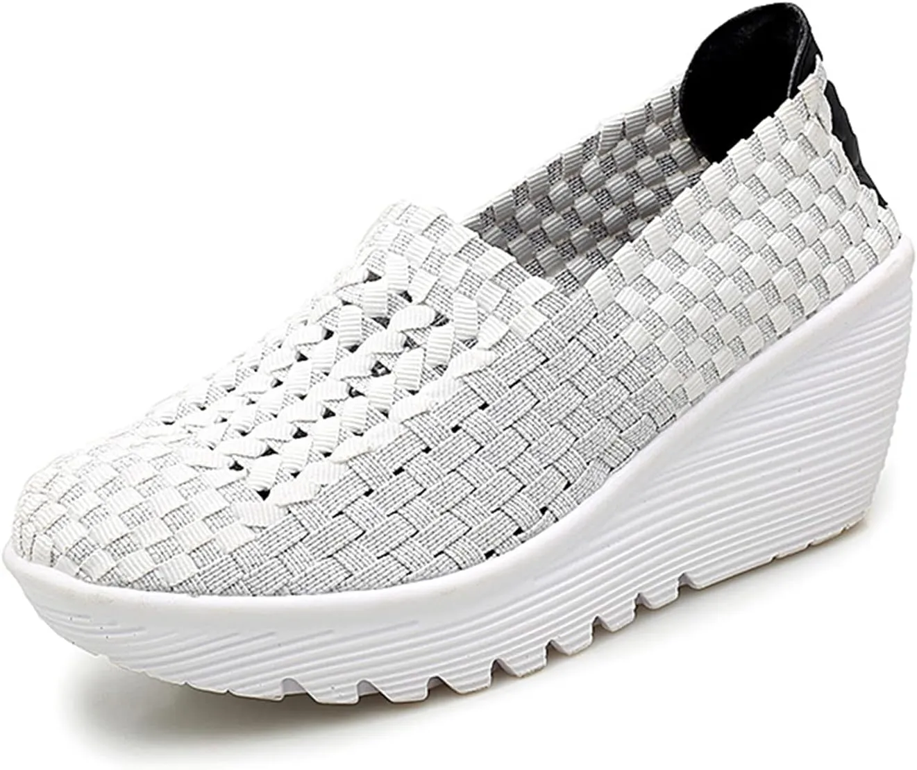 Veroders Women's Woven Elastic Platform Sandals Platform Wedge Sandals for Women Slip-On Wedge Pumps Handmade Breathable Comfortable Fashion Shoes
