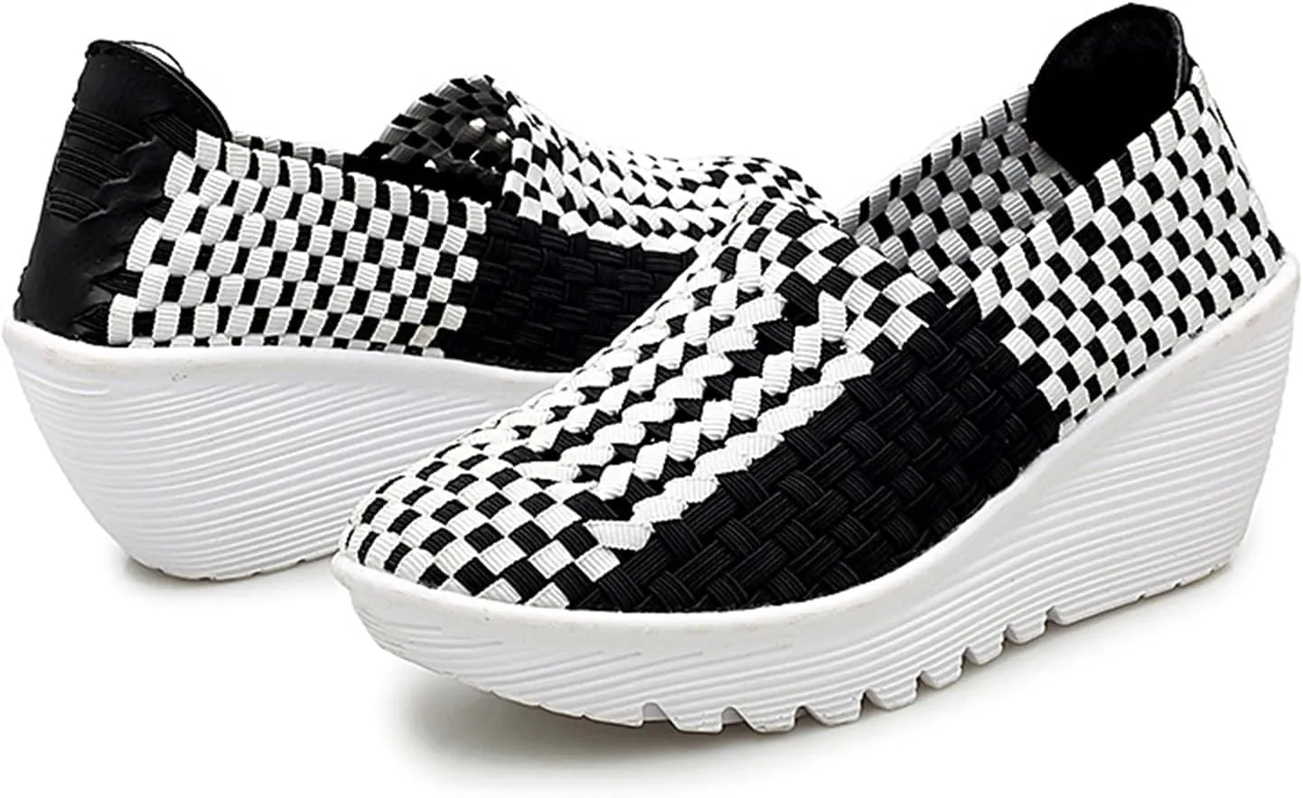 Veroders Women's Woven Elastic Platform Sandals Platform Wedge Sandals for Women Slip-On Wedge Pumps Handmade Breathable Comfortable Fashion Shoes