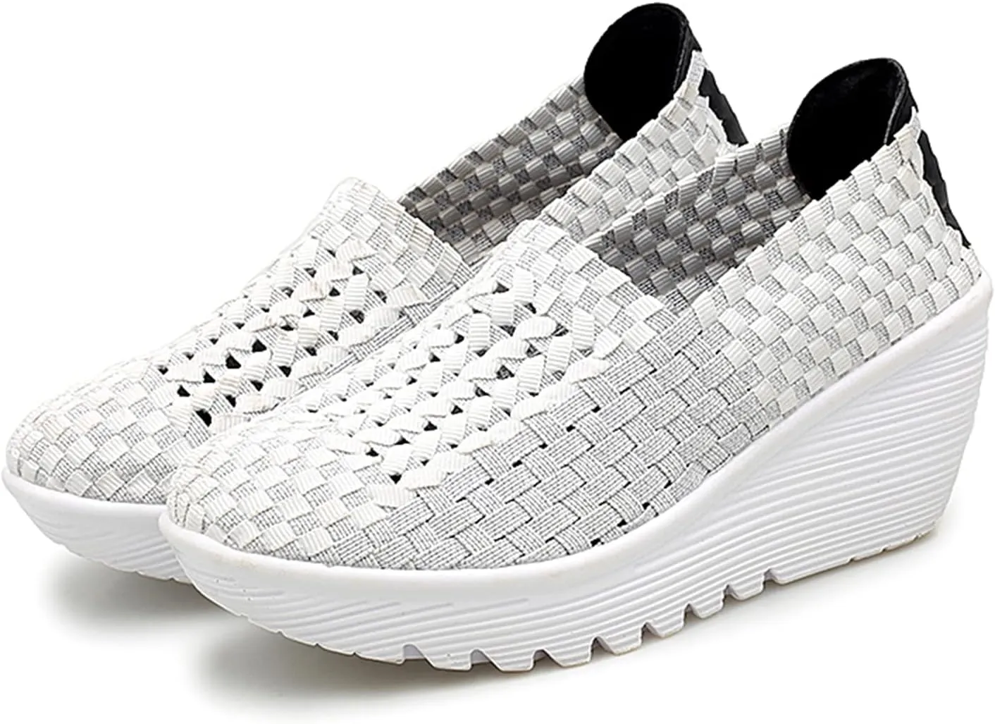 Veroders Women's Woven Elastic Platform Sandals Platform Wedge Sandals for Women Slip-On Wedge Pumps Handmade Breathable Comfortable Fashion Shoes