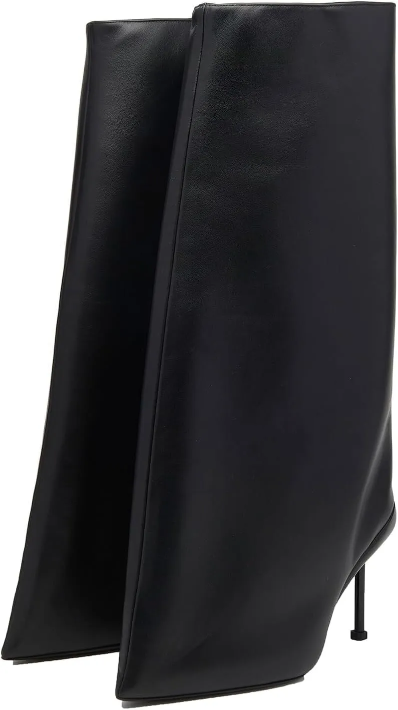 Vertundy Riding Knee High Boots for Women Pointed Toe Extra Wide Width Stiletto Heel Boot for Winter Sexy Fashion Slip On Boots In Black