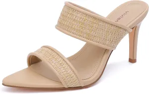 vivianly Clear Pointed Toe Heels Sandals Transparent Strap Stiletto High Heels Slip on Mules for Women