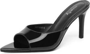 vivianly Clear Pointed Toe Heels Sandals Transparent Strap Stiletto High Heels Slip on Mules for Women