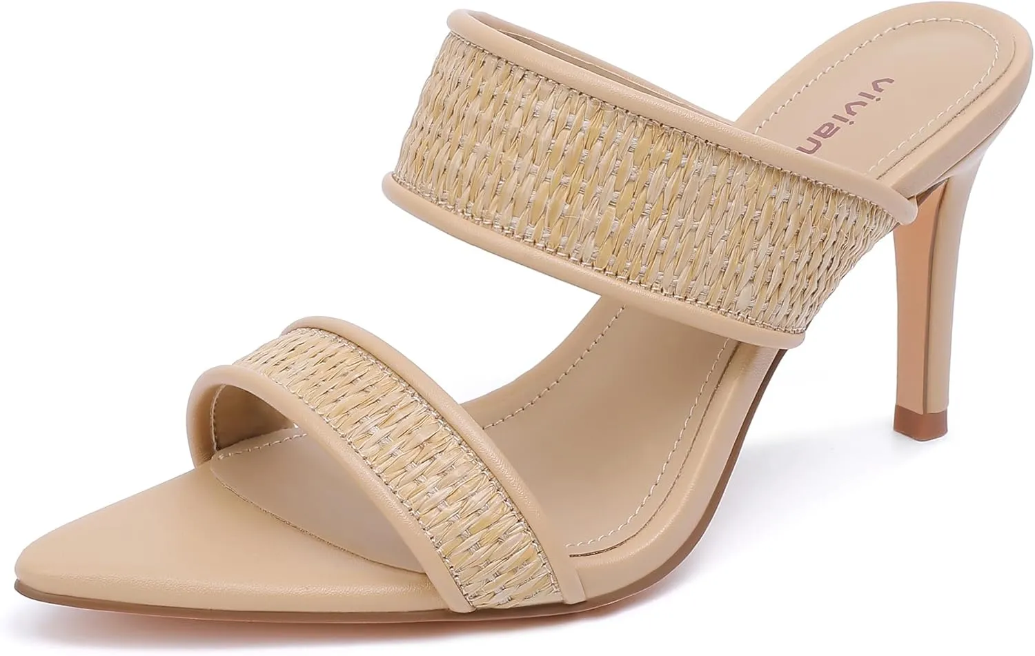 vivianly Clear Pointed Toe Heels Sandals Transparent Strap Stiletto High Heels Slip on Mules for Women