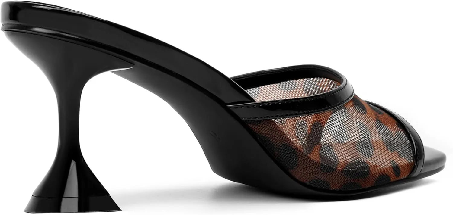 vivianly Womens Clear Heels Sandals Transparent Stiletto Heel Slippers Backless Peep Toe Slip on Heeled Mules