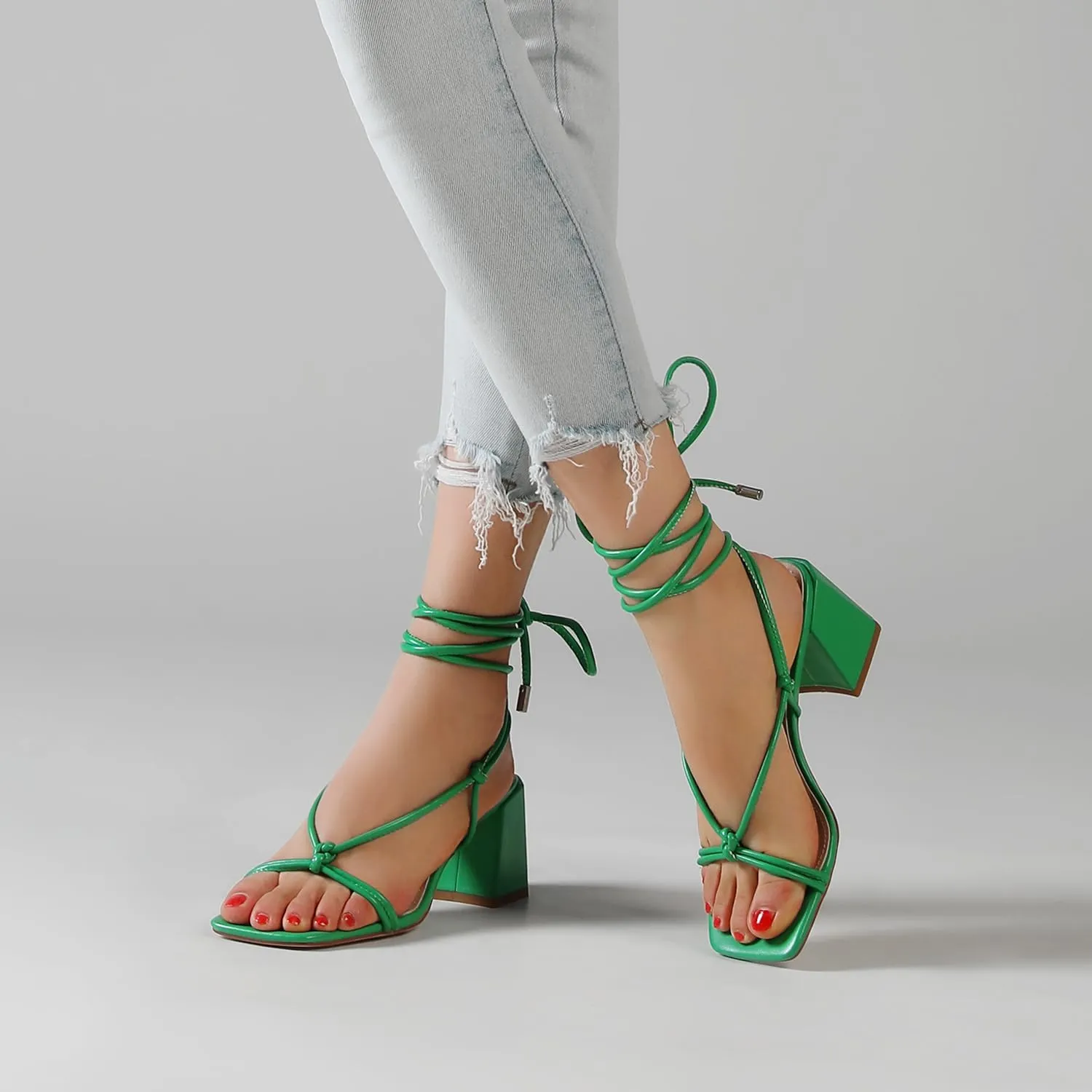 vivianly Women's Lace Up Chunky Heel Sandals Strappy Straps Ankle Wrap Heels