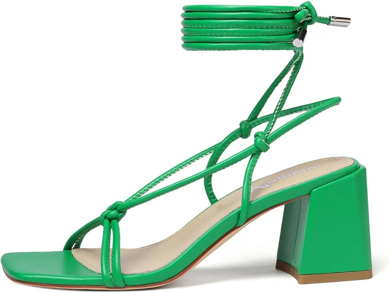vivianly Women's Lace Up Chunky Heel Sandals Strappy Straps Ankle Wrap Heels