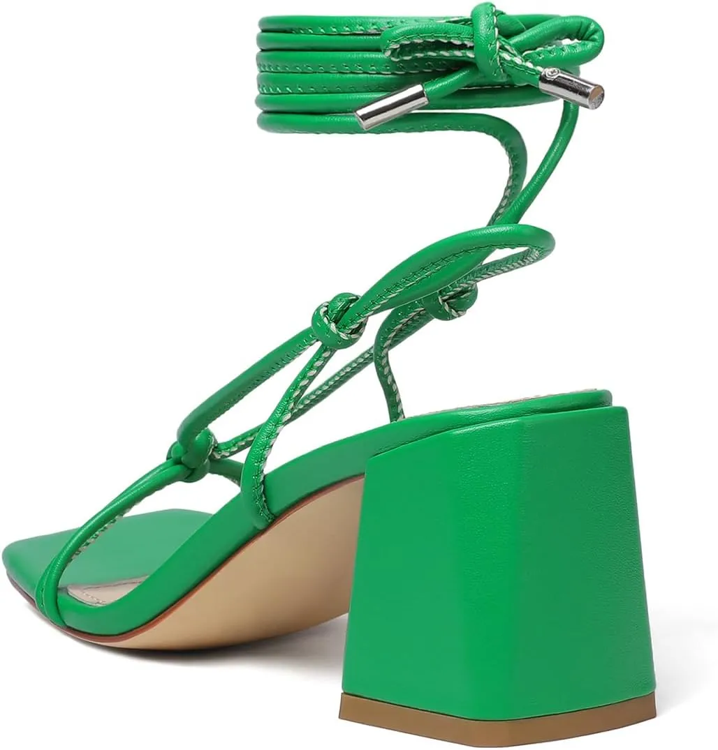 vivianly Women's Lace Up Chunky Heel Sandals Strappy Straps Ankle Wrap Heels