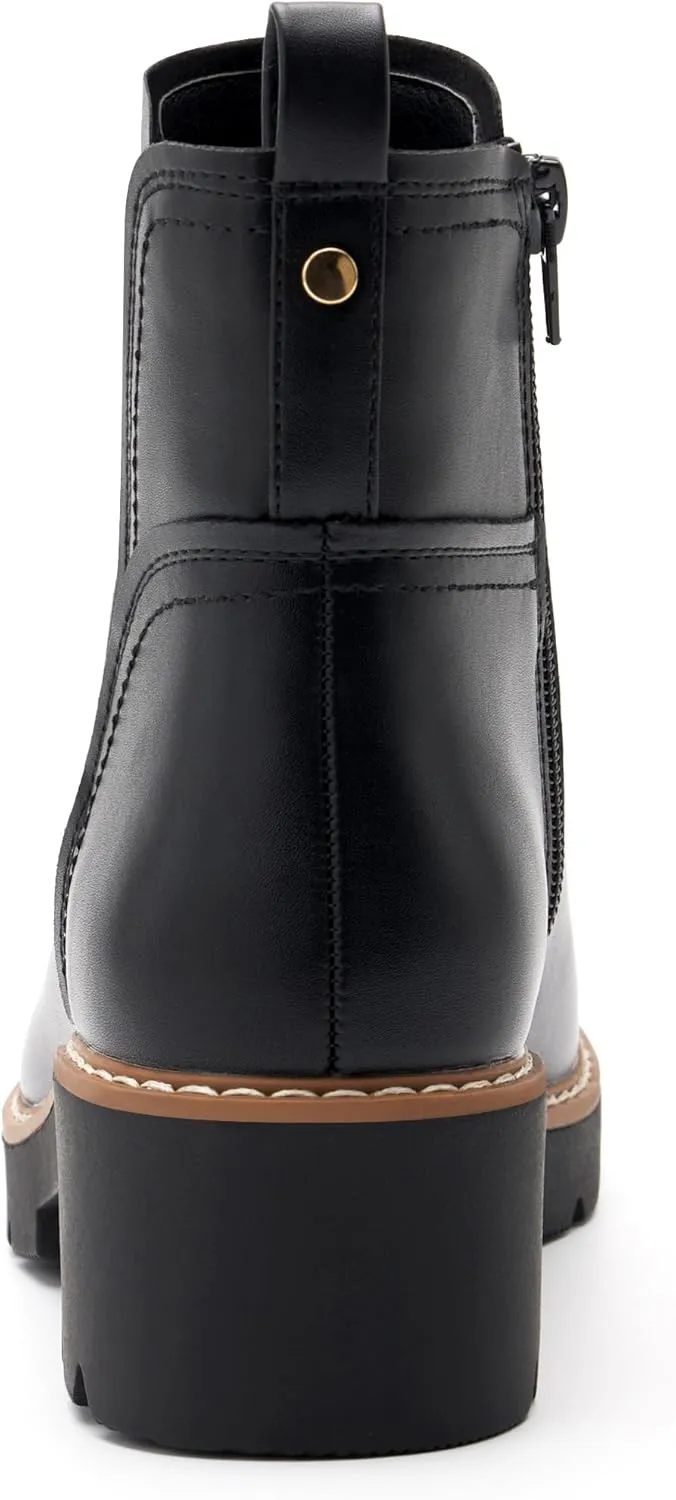 vodvob Women's Ankle Boots Water Repellent Fashion Lug Sole Elastic with Side Zipper Chelsea Boots Slip On Fall Booties