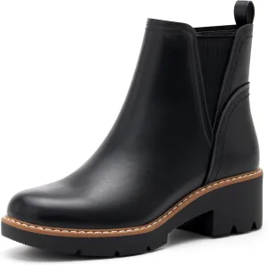 vodvob Women's Ankle Boots Water Repellent Fashion Lug Sole Elastic with Side Zipper Chelsea Boots Slip On Fall Booties