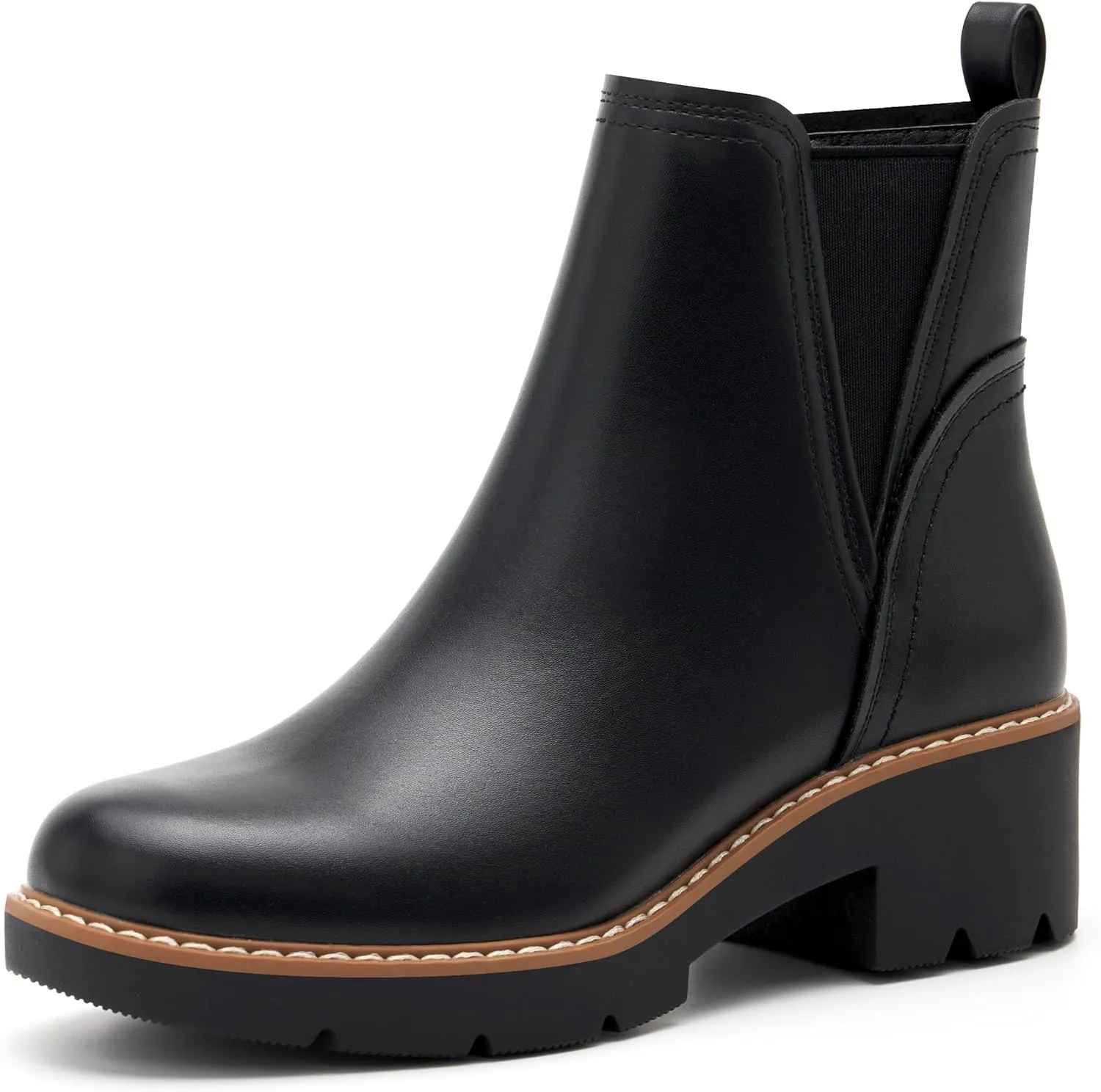 vodvob Women's Ankle Boots Water Repellent Fashion Lug Sole Elastic with Side Zipper Chelsea Boots Slip On Fall Booties