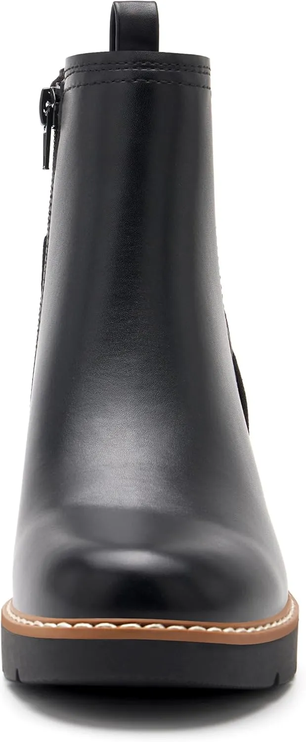 vodvob Women's Ankle Boots Water Repellent Fashion Lug Sole Elastic with Side Zipper Chelsea Boots Slip On Fall Booties