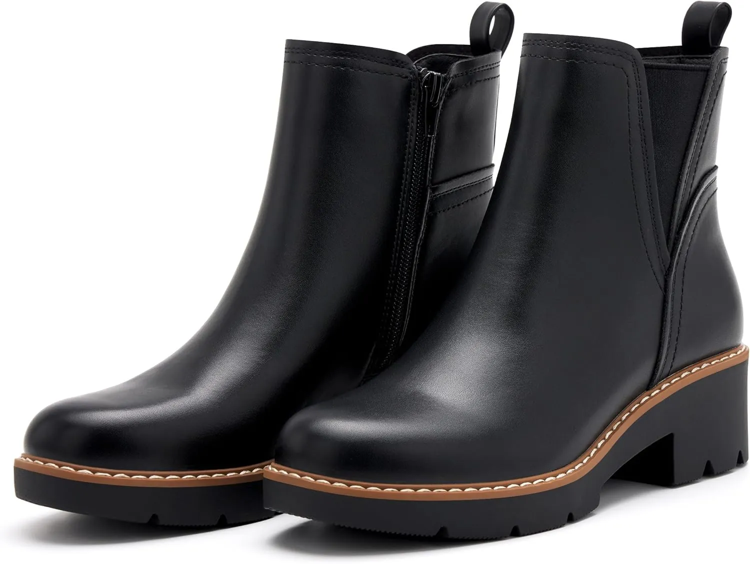 vodvob Women's Ankle Boots Water Repellent Fashion Lug Sole Elastic with Side Zipper Chelsea Boots Slip On Fall Booties