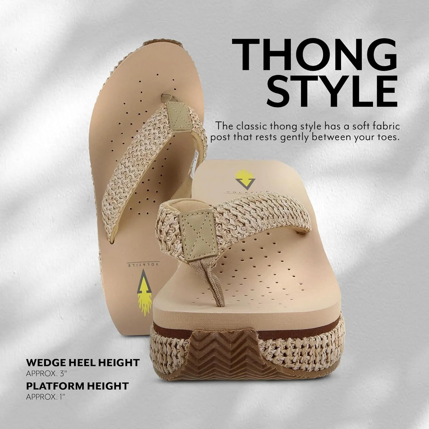 VOLATILE Island Wedge Sandals for Women Featuring Slip-On Thong Platform Style with EVA Insole and Rubber Outsole