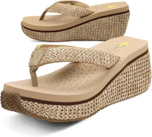 VOLATILE Island Wedge Sandals for Women Featuring Slip-On Thong Platform Style with EVA Insole and Rubber Outsole