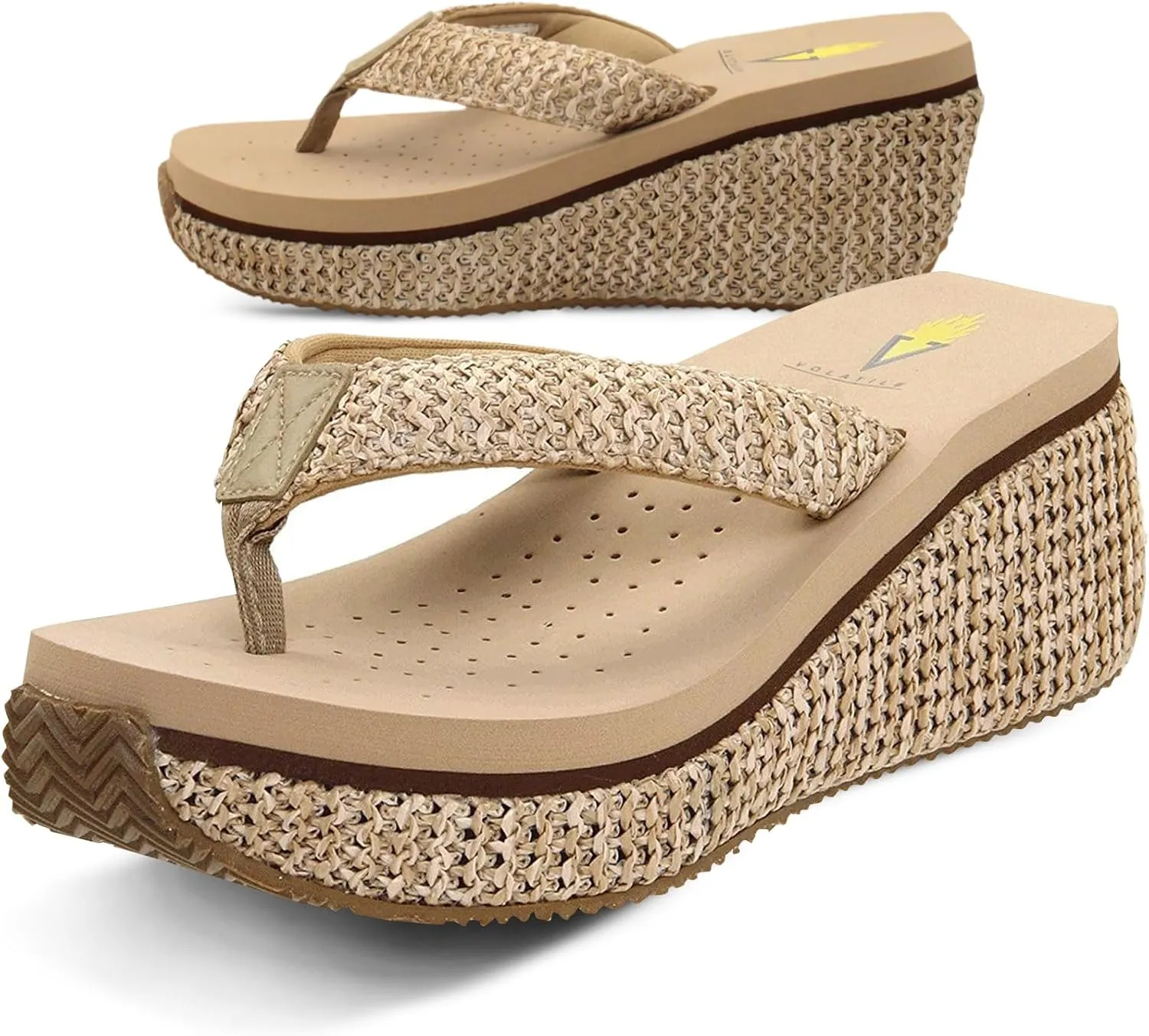 VOLATILE Island Wedge Sandals for Women Featuring Slip-On Thong Platform Style with EVA Insole and Rubber Outsole
