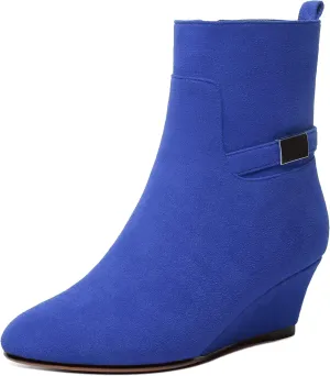 WAYDERNS Womens Dating Casual Zip Suede Warm Round Toe Solid Wedge Low Heel Ankle High Boots 2 Inch