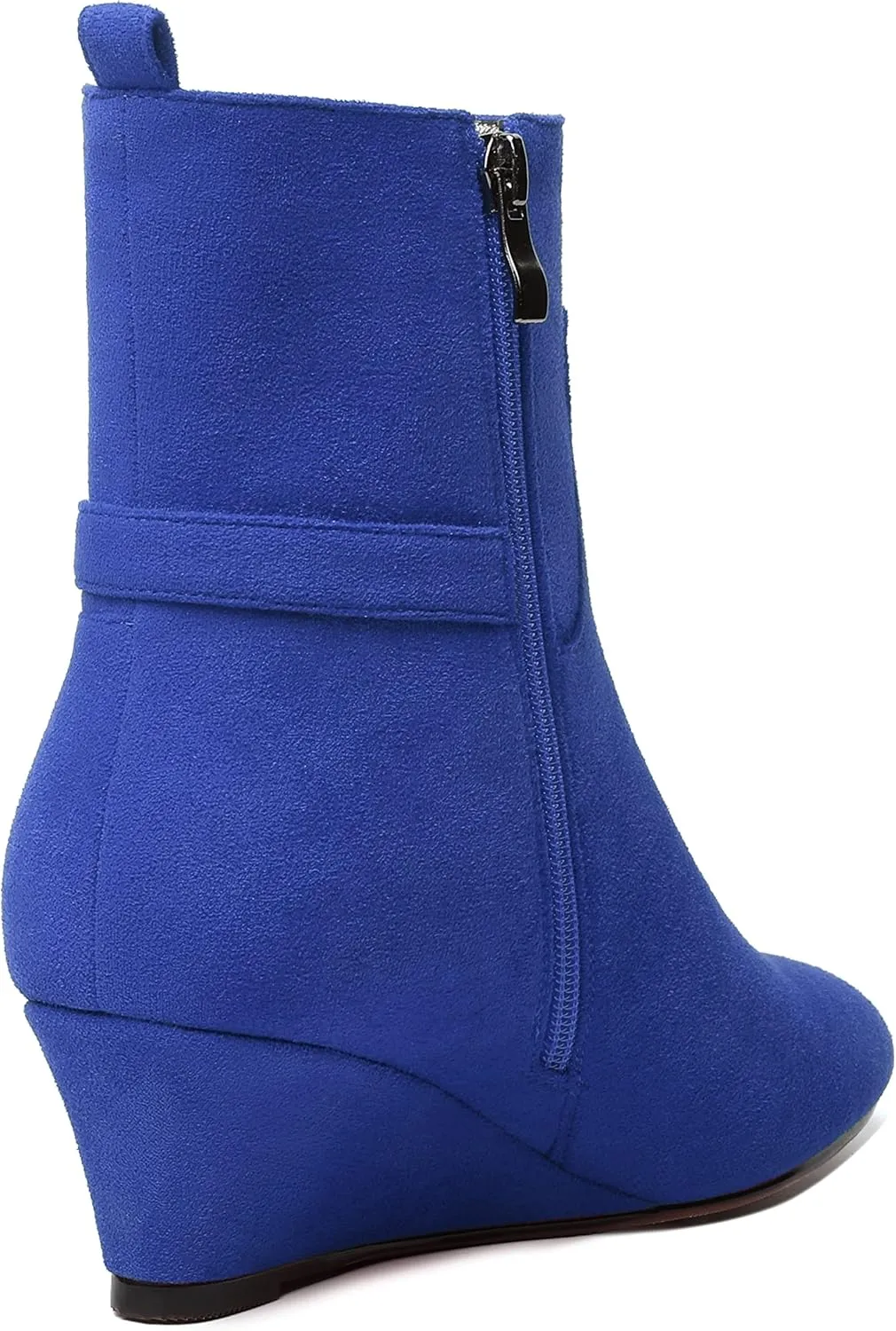 WAYDERNS Womens Dating Casual Zip Suede Warm Round Toe Solid Wedge Low Heel Ankle High Boots 2 Inch