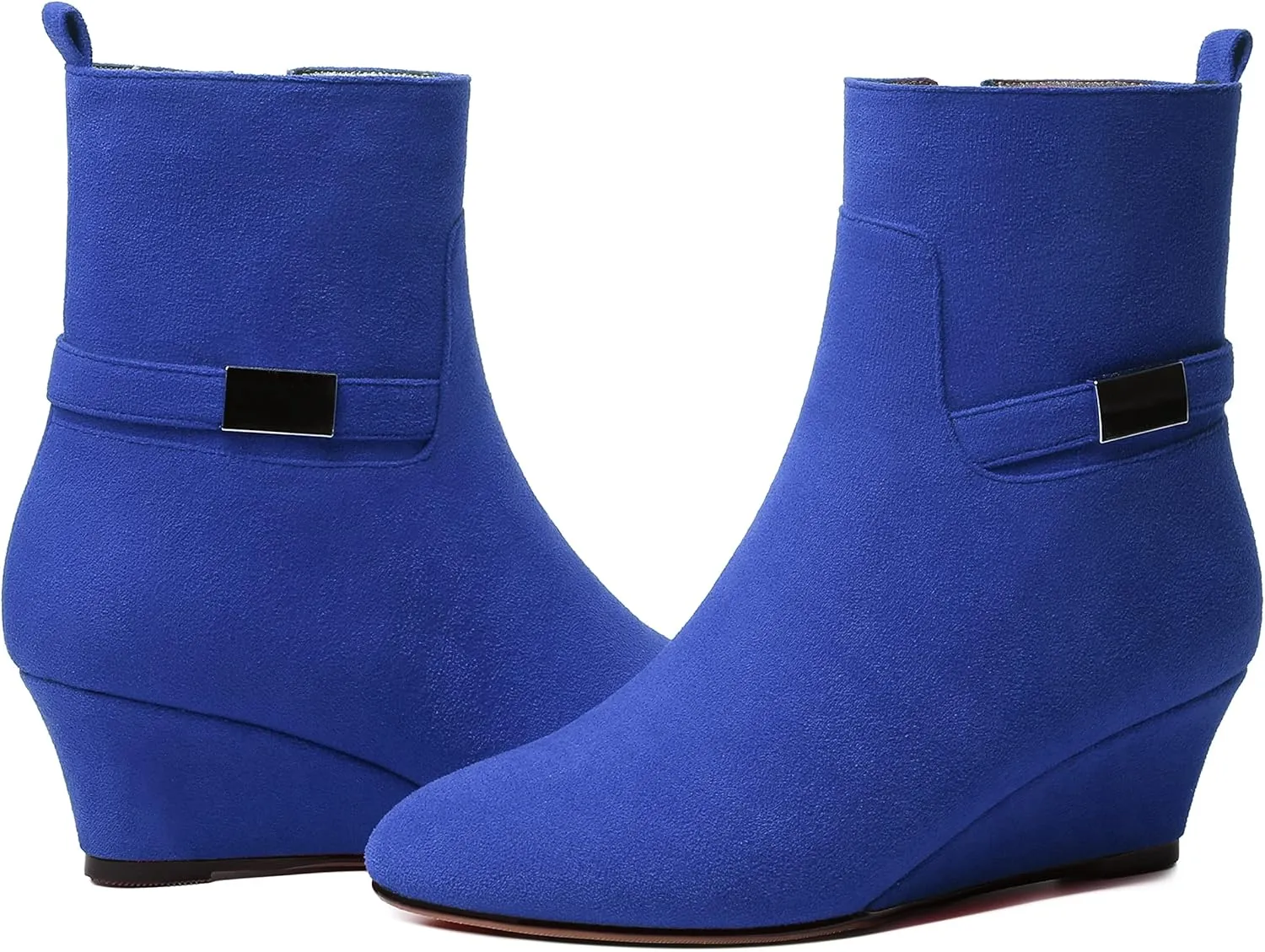 WAYDERNS Womens Dating Casual Zip Suede Warm Round Toe Solid Wedge Low Heel Ankle High Boots 2 Inch