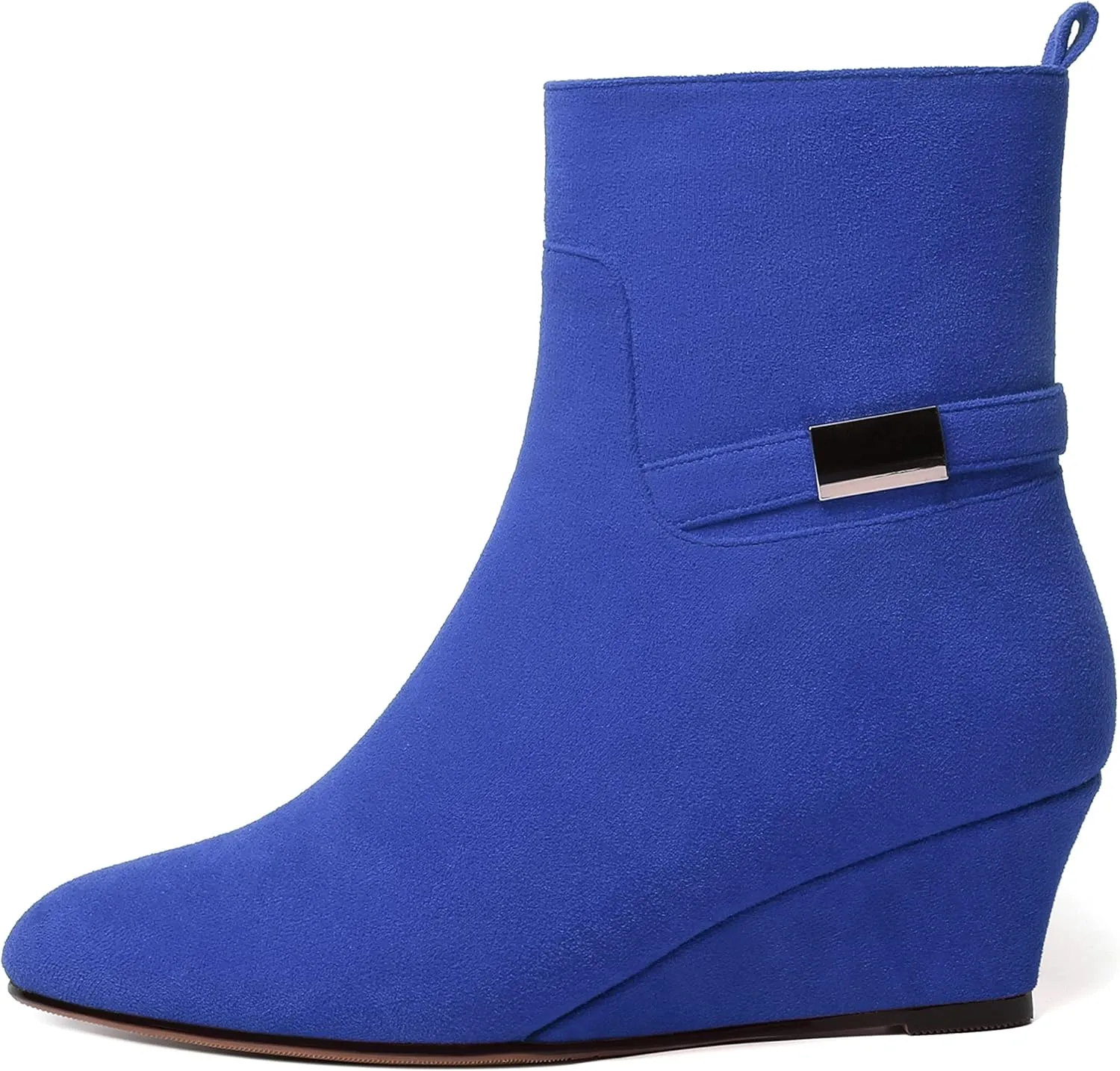 WAYDERNS Womens Dating Casual Zip Suede Warm Round Toe Solid Wedge Low Heel Ankle High Boots 2 Inch