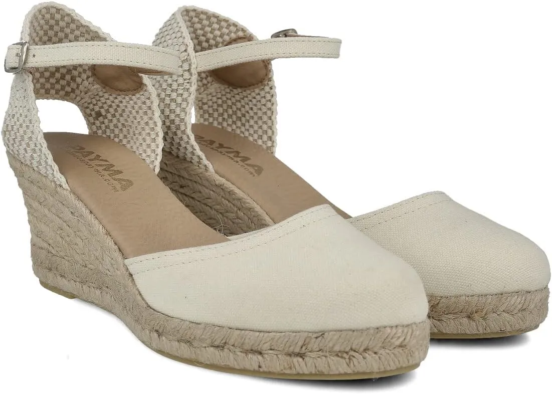 Wedge Sandals for Women. Made in Spain. Classic 5 Strings Height. Jute Espadrille with Buckle. Padded Fabric Insole. Rubber Outsole.