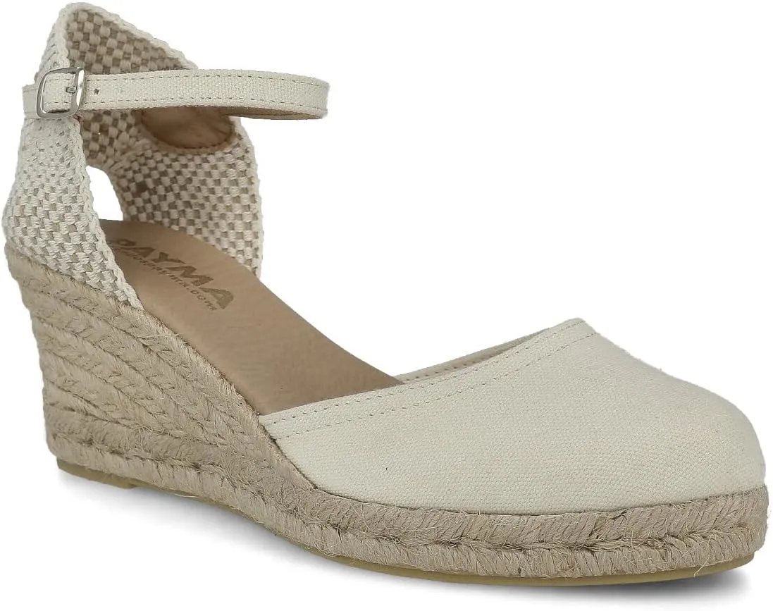 Wedge Sandals for Women. Made in Spain. Classic 5 Strings Height. Jute Espadrille with Buckle. Padded Fabric Insole. Rubber Outsole.