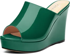 Wedge Sandals for Women Platform High Heels Summer Mules Slip on Comfortable Casual Open Toe Heeled Sandals 3.94 Inch